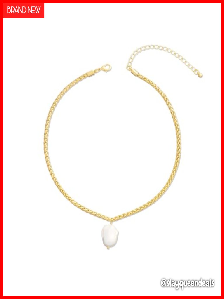Cultured Freshwater Baroque Pearl Necklace - 18k Gold Plated Wheat Chain